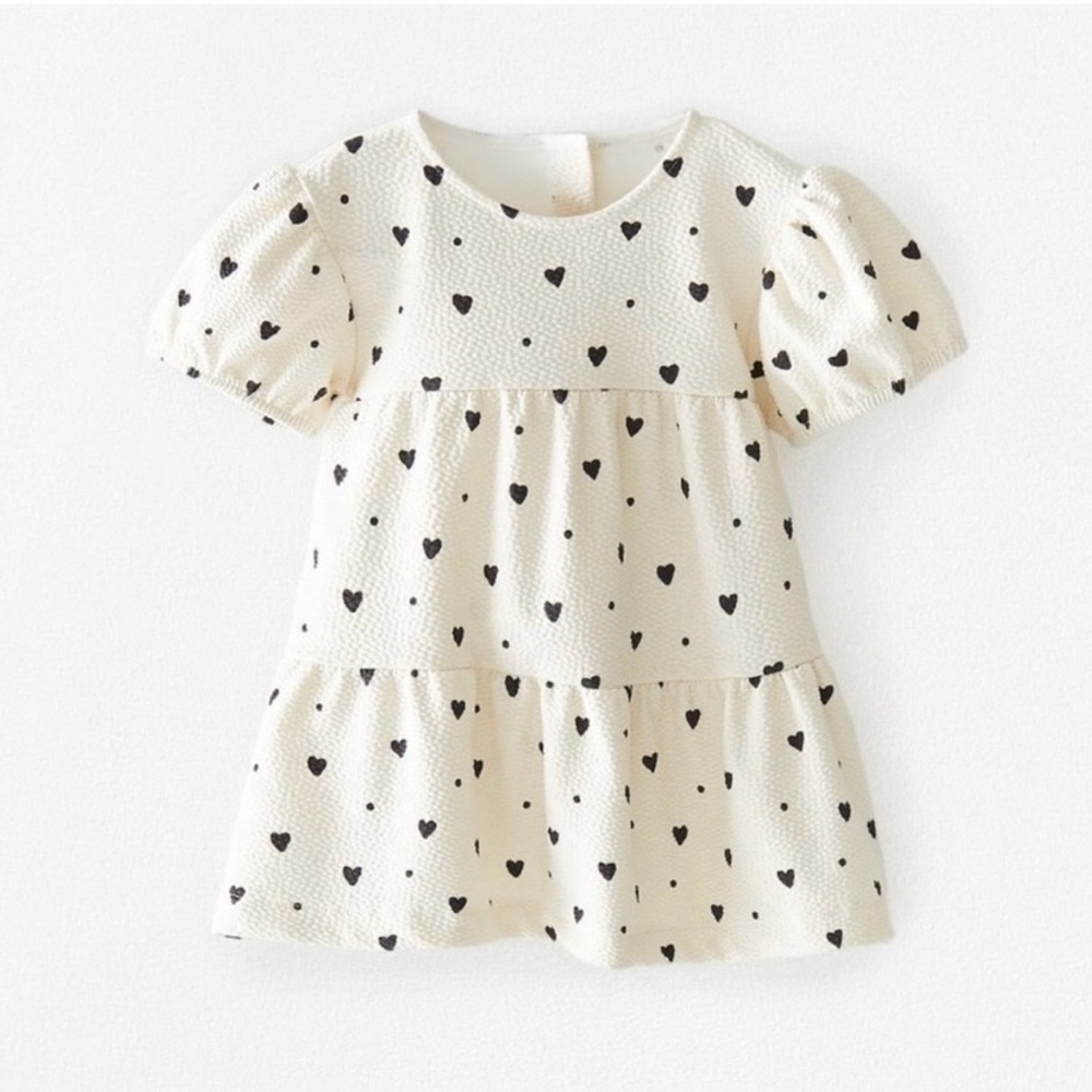 Zara Cream and Black Heart Print Kids Dress